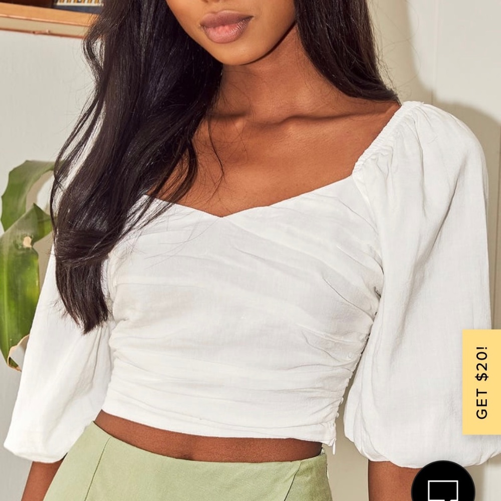 Take on the Trend White Pleated Puff Sleeve Crop Top